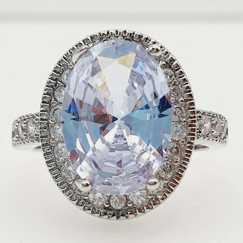 💎 925 Silver Plated Exclusive White Big Stone Ring For Woman, GPMB1531 - Picture 2 of 2